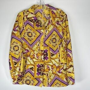 Vintage Pykettes Long Sleeve Yellow Purple Secretary Grannycore Blouse